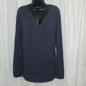 Midnight Grey Criss Cross Wrap Front Oversize Yoga Top SzS